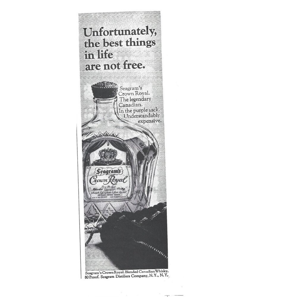 Seagram's Crown Royal Canadian Whisky Advertisement 1970s Vintage Print Ad 9 in